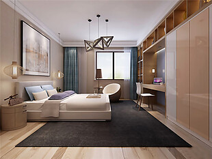 现代时尚新中式卧室装修效果图