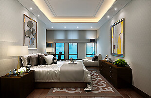 中式现代简约轻奢风格卧室装修效果图