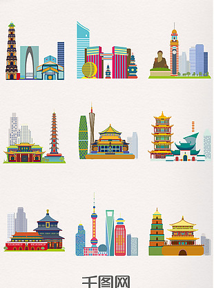 美丽中国风城市剪影元素