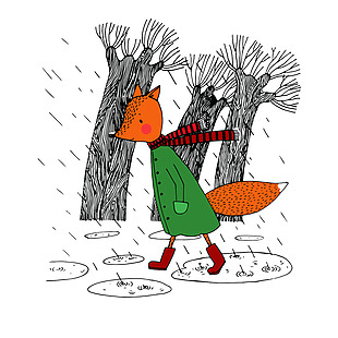 雨天狐狸卡通矢量素材