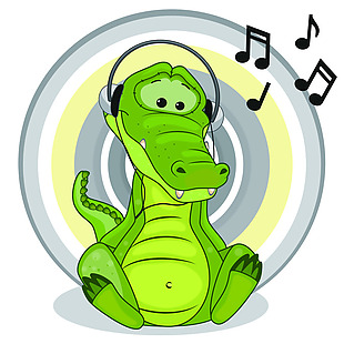 听音乐的鳄鱼卡通矢量素材