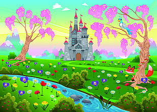 梦幻城堡卡通矢量素材