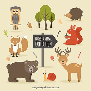 卡通森林中的动物矢量素材