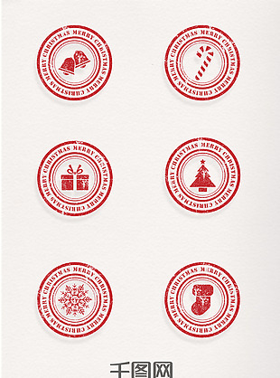 复古圆形圣诞节元素红色印章