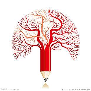 创意红色铅笔树png元素素材