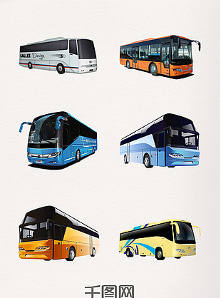 蓝色汽车公交黄色旅游大巴车