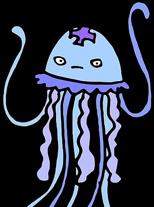蓝色章鱼水彩手绘透明素材