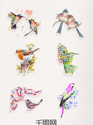 一组精美水彩动物飞鸟设计素材