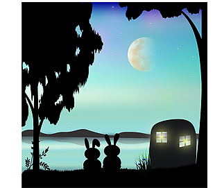 月亮下浪漫的小兔子插画