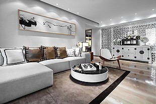 新中式素雅风格客厅沙发效果图