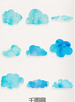 水彩蓝色云朵装饰图案