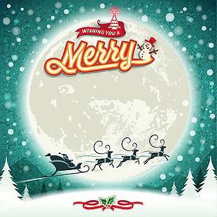绿色圣诞节海报雪花月亮背景