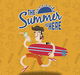 卡通夏季去冲浪的男子矢量素材