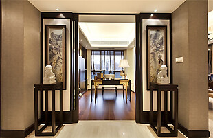 中式清雅客厅走廊花瓶装饰室内装修效果图