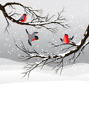 冬季下雪鸟插画矢量背景模板