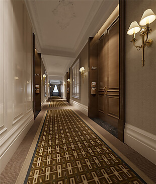 现代时尚酒店黄色花纹地毯工装装修效果图