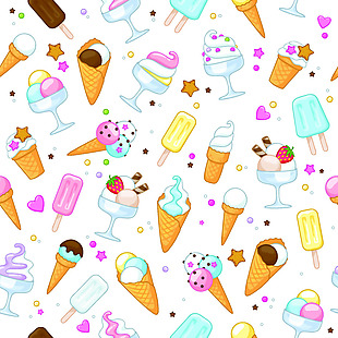 彩色手绘冰淇淋卡通矢量素材