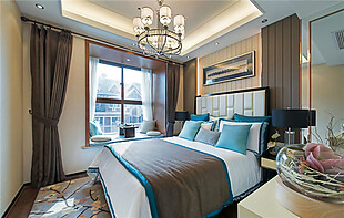 中式优雅时尚卧室窗帘装修效果图