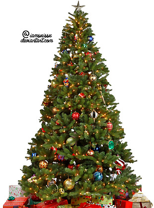 礼物和尖顶圣诞树免抠png透明素材