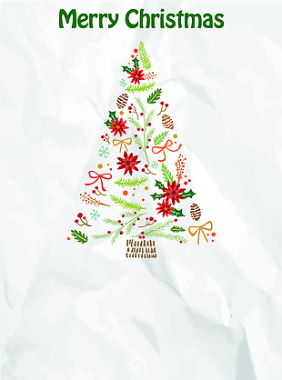 褶皱纸张上的圣诞树插画海报背景