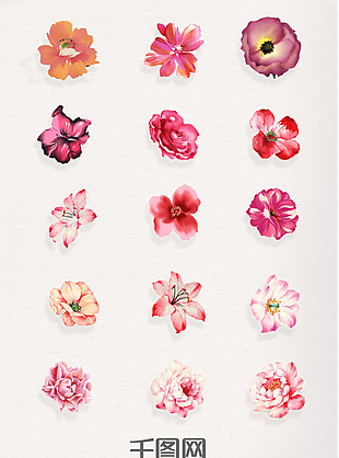 粉红色手绘水彩清新花朵装饰图案