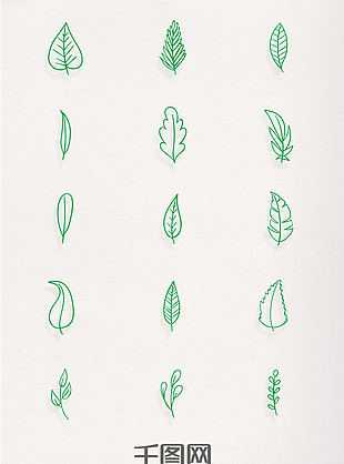 手绘线性绿色叶子元素