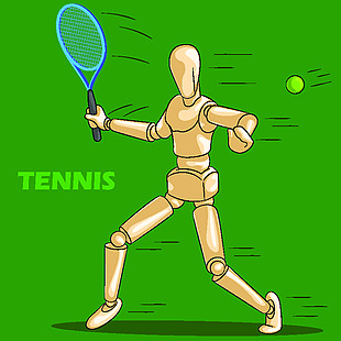 绿色手绘网球运动卡通矢量背景素材