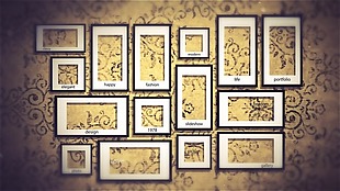 花纹图案墙壁上的家庭相框图集展示AE模板