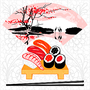 手绘美味的日本寿司插画