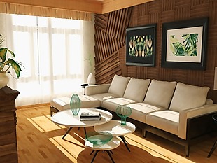 自然原木风格装修客厅卧室