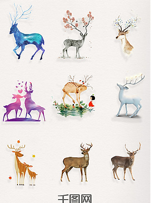 9款唯美的鹿造型插画剪影
