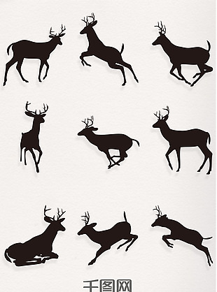 9款鹿造型动作黑白剪影