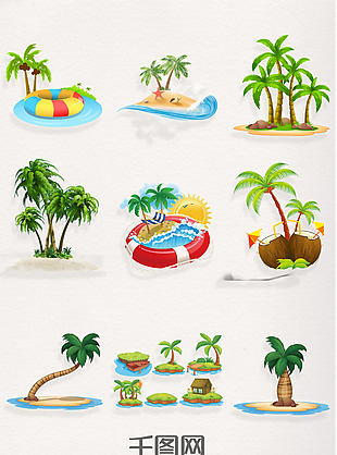 一组海岛椰子树风景素材图