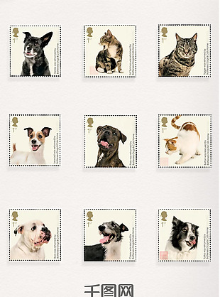 猫狗图案邮票元素装饰