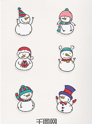 卡通圣诞风格白色雪人元素图标