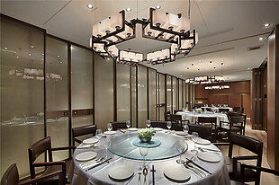 中式室内餐厅吊灯效果图