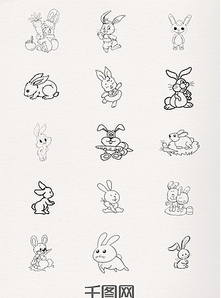 兔子黑色线条动物简笔画