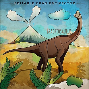 手绘白垩纪的恐龙插画