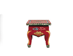 古代红色祥云木桌图案元素