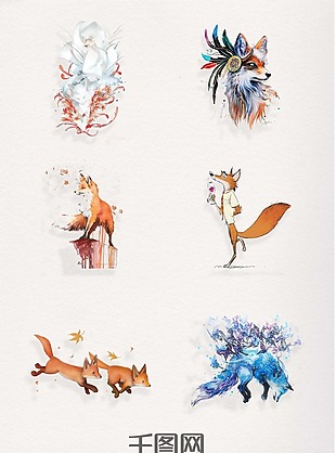 手绘艺术狐狸元素图案