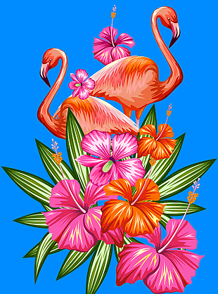 美丽的火烈鸟的花朵插画