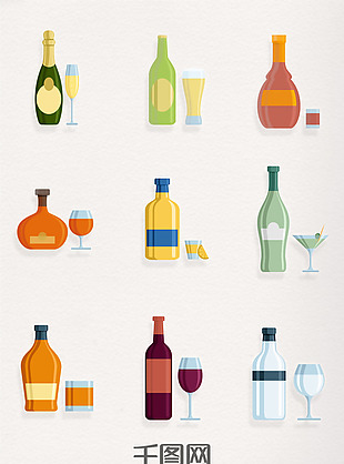 多种酒瓶酒杯酒元素图标