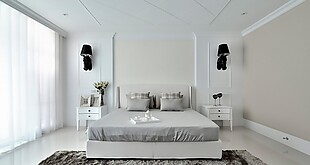 现代冷淡风卧室纯白背景墙室内装修效果图