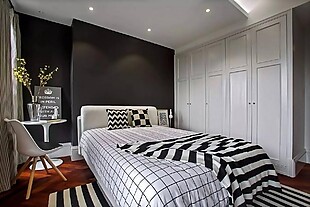 现代时尚卧室黑色背景墙室内装修效果图