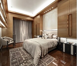 现代时尚卧室褐色条纹地毯室内装修效果图