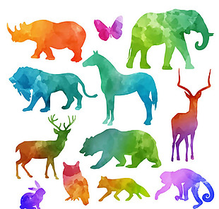 12款彩色野生动物剪影矢量素材