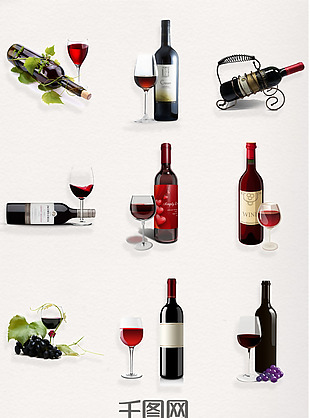 红酒瓶与酒杯元素图案