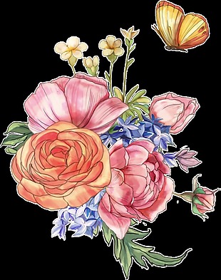 手绘水彩玫瑰花透明装饰图案