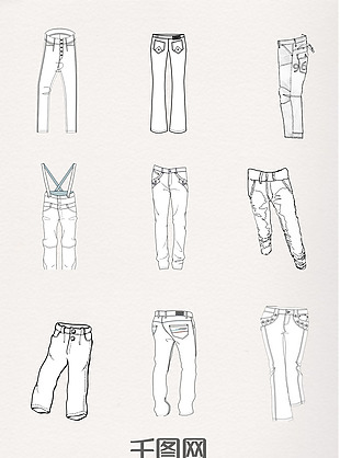 设计简笔牛仔裤图案元素集合