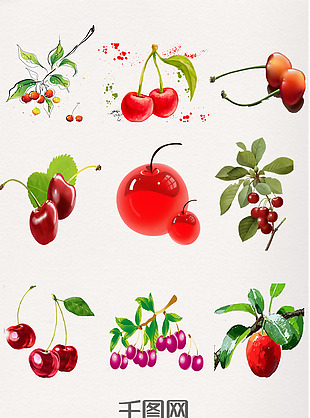 水果樱桃卡通图案元素集合